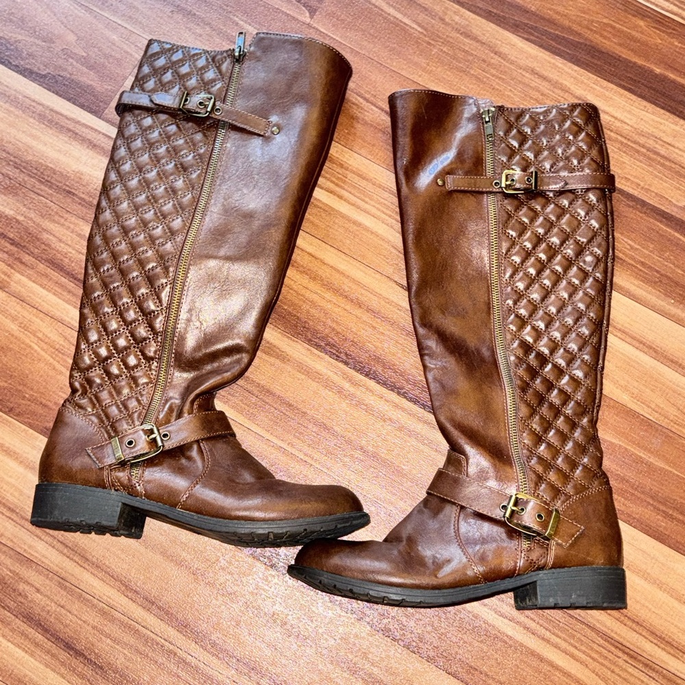 BONGO Brown Quilted Over the Knee Boots